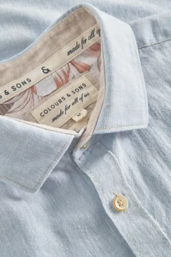 Hemden*Colours & Sons Basic Leinen Hemd Kurzarm - Vintage Blue